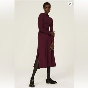 Pamela Love Size S Sweater Shift Dress Maroon Ribbed Mock Neck Long Sleeves